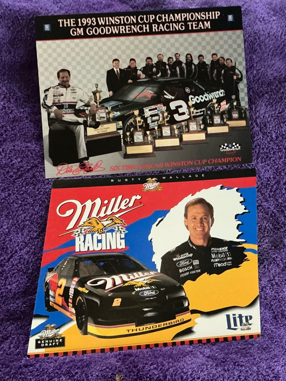 Nascar Dale Earnhardt & Rusty Wallace Postcards